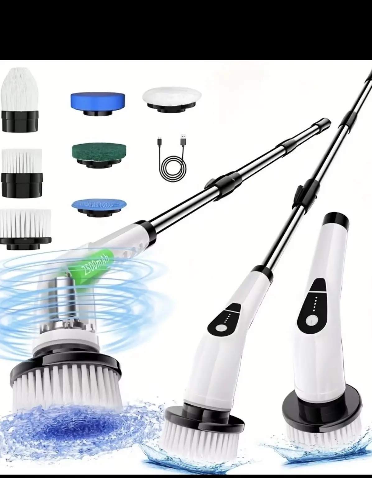 Multifunctional Electric Spin Scrubber Cordless Cleaning Brush, 7-in-1 Cleaning Brush, Adjustable Speeds 7 Replaceable Heads, Dual-speed And Detachable Telescopic Handle, Suitable for Car, Kitchen, Living Room And Bathroom