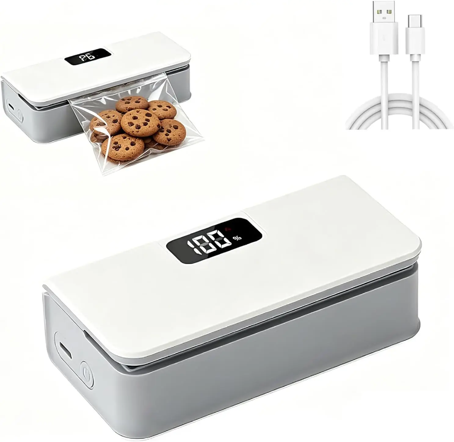 Unisex 2-in-1 Cordless Compact USB Powered Mini Vacuum Sealer, Built-In Cutter, Rechargeable Plastic Bag Sealer for Snack Storage, Dorm Kitchen Essentials