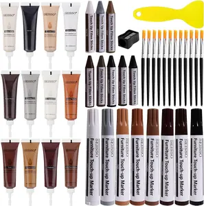 Wood Repair Kit for Furniture, 12 Colors Wood Filler with 8 Colors Wood Repair Markers and Wax Sticks Sharpener Kit Scratch Cover Surface Restore-Set of 42