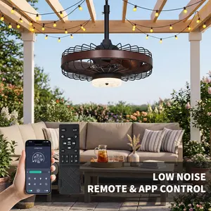 20" Outdoor Ceiling Fan with Dimmable LED Light – Plug-In, Caged IP65 Waterproof, 6-Speed Reversible Quiet Motor, Remote & App Control, Timer Function – Ideal for Gazebo, Patio, Porch, Farmhouse
