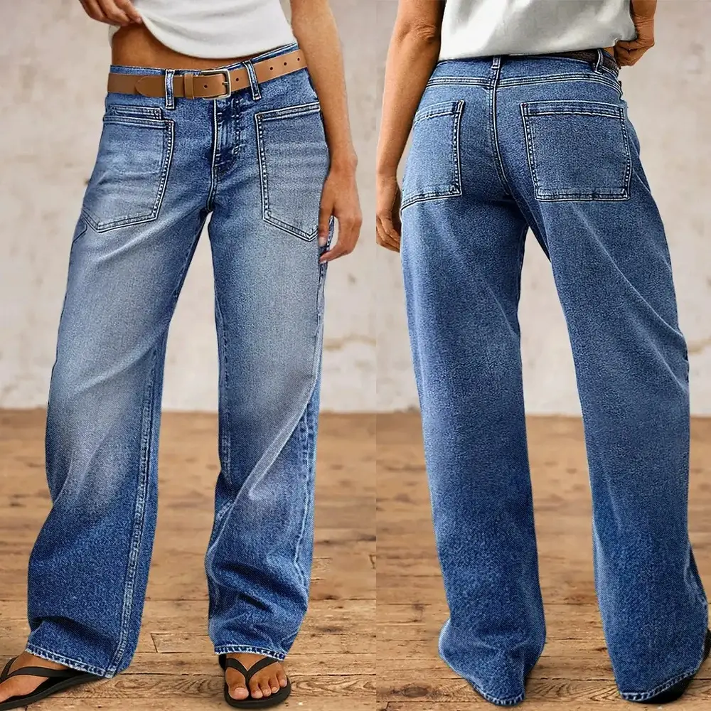 Women's High-Waisted Baggy Jeans, Retro 90s Streetwear Wide-Leg Washed Denim Trousers with Patch Pockets, Oversize, Bottom, Street Wear, Thanksgiving, Valentines Day, Cool Girl Style, 90S Look, High Rise Wide Leg Jeans, Elevated Casual
