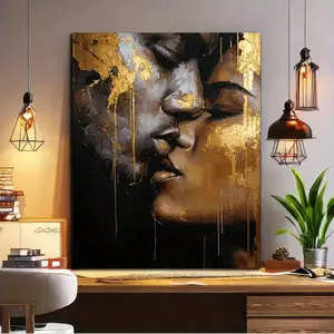 [Hanging Art]2D Flat, 1pc Close up of African American for Man and Woma Perfect for Living Room, Bedroom, Bathroom, Hallway, Office, Bar, Cafe and Restaurant Canvas Painting Decoration. Ideal Gift for Thanksgiving, Halloween, Christmas, New Year's Day