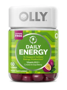 OLLY Daily Energy Gummy, Caffeine Free, Vitamin B12, CoQ10, Goji Berry, Adult Chewable Supplement, Tropical Flavor - 60 Gummies