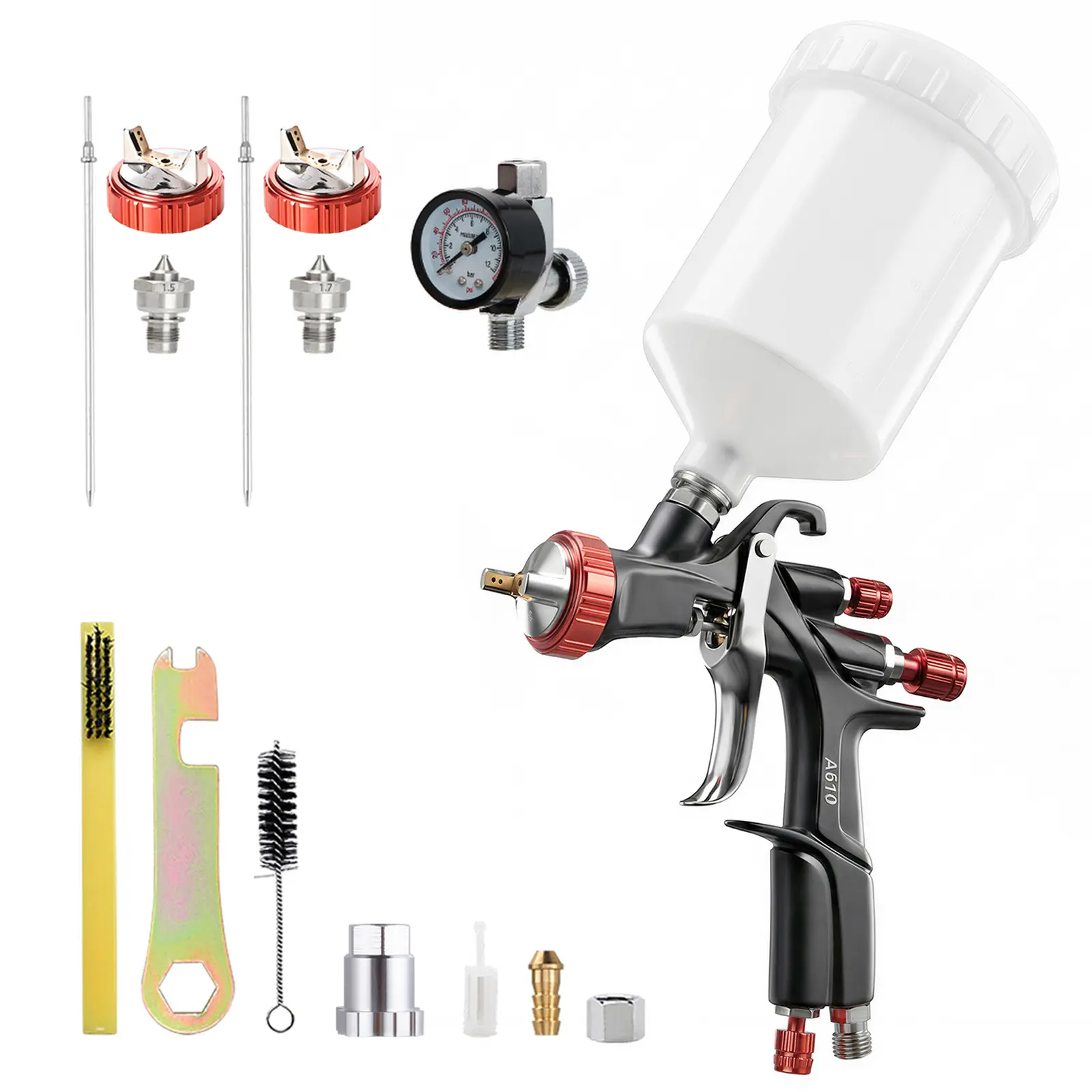 AEROPRO TOOLS A610 LVLP Air Spray Gun with 1.3/1.5/1.7mm Nozzles - Professional Automotive Paint Gun for Car Painting, Furniture Refinishing, House Painting, Varnish, Top Coat & DIY Projects