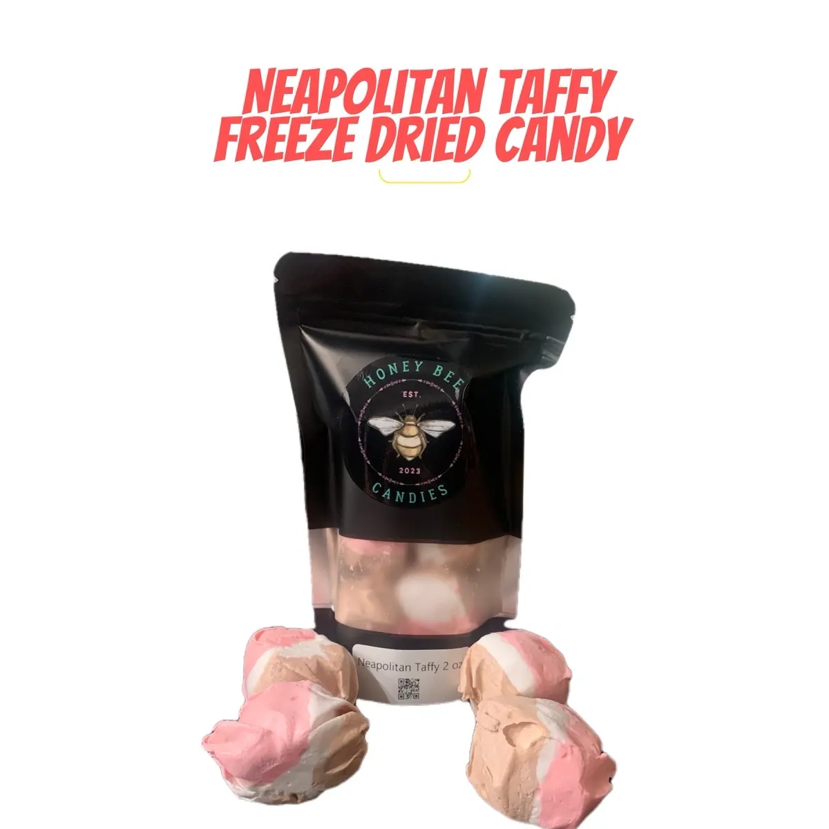 Freeze Dried Neapolitan Taffy - Chocolate, Strawberry & Vanilla Flavors, Crunchy & Melts In Your Mouth - by Honey Bee Candies Snack Sweet