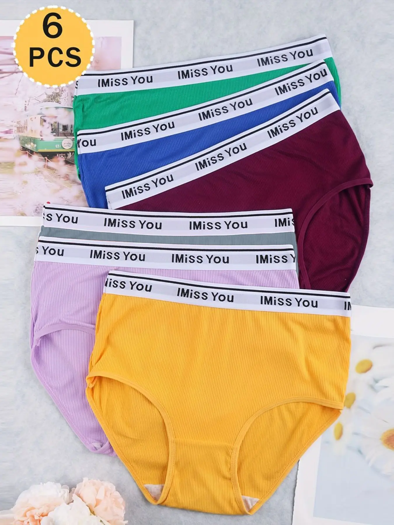 Women's High-Waisted Knit Underwear Panties Set, Breathable Panty & Comfortable Design, Plain Pattern, All-Season Everyday Wear, Fitted Style, Womenswear