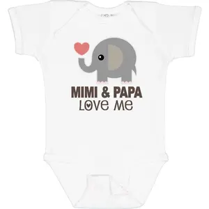 Mimi and Papa Love Me Elephant Baby Bodysuit