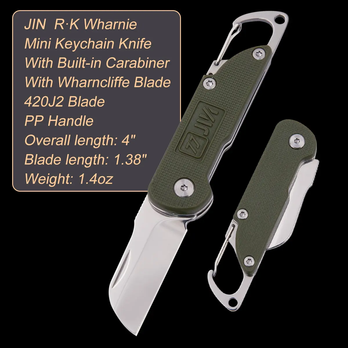 JIN Keychain Box Cutter, Mini Folding Utility Knife for EDC, Small 1.34" Wharncliffe Blade for Opening Packages, Daily Tasks, Outdoor Gear