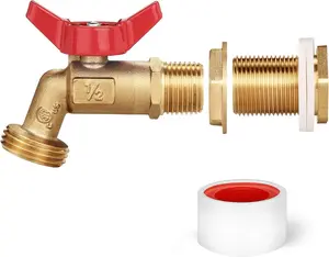 Rain Barrel Spigot, Brass Rain Barrel Quarter Turn Ball Valve Spigot with Bulkhead Fitting WADEO