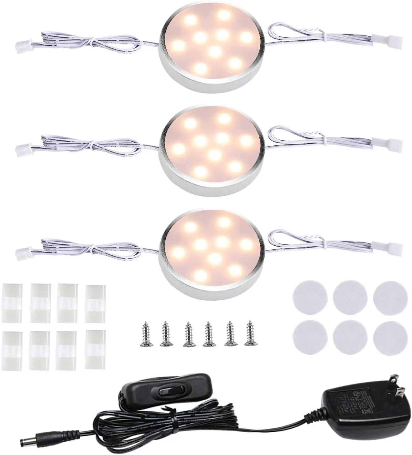 Under Cabinet Lighting Plug in 3 Pack.12V LED Under Cabinet Lights Wired with Switch,Hardwired Linkable Under Counter Lights for Kitchen Closet Counter Shelf Lighting(2700K Warm White)
