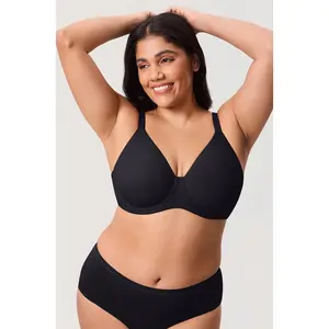 DELIMIRA Women's Inbarely Lift Full Coverage Bras Plus Size Unlined T shirt Underwire Seamless Bra Back Smoothing SpringStatements