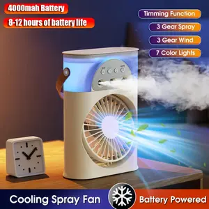 #fathersdaygift 4000mah Rechargeable 8 Hour Battery Life Portable Fan Air Conditioners Electric Fan Household Small Air Cooler LED Night Light Water 3 In 1 Air Humidifie For Home