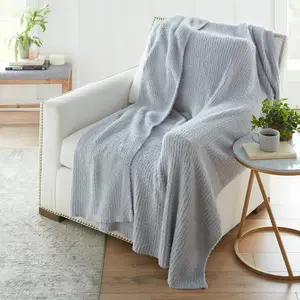 Ultra-Soft Ribbed Knit Throw Blanket, 60x70in Knitted Texture Polyester Fiber, Machine Wash Cozy Textile for Bedding & Linens