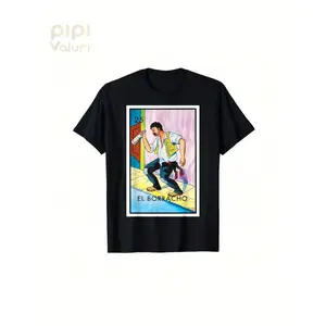 Women's Cotton Round-Neck T-Shirt - Mexican Traditional Card "El Tomador" Print