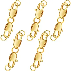 Lobster Clasp Bead Open Jump Ring,Bracelet Extender Double Lobster Clasp,Lobster Claw Clasp Gold Filled with Closed Jump Rings for Necklaces Bracelet (5gold/Double Clasp(0.39in/10mm))