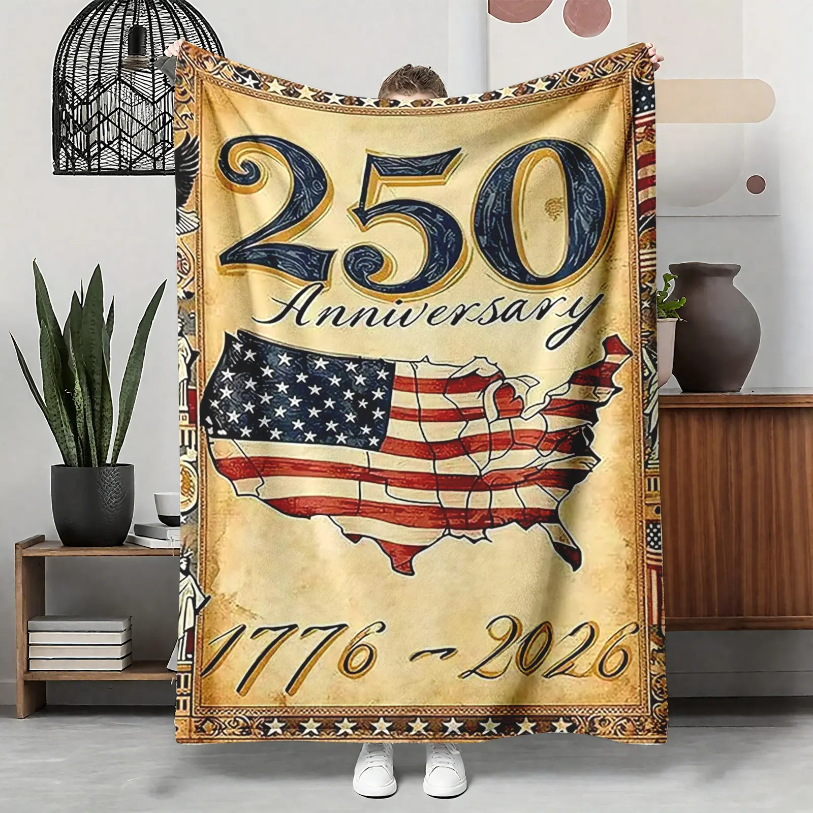 US 250th Anniversary Commemorative Milk Velvet Blanket - Vintage Star-Spangled Banner, Us Map Stars Design, Brushed Texture, Wrinkle Resistant, Breathable Light, Soft Cozy, Couch Bed Outdoors Throw, Patriotic Gift Home Ornament, Room Decor, Independence D