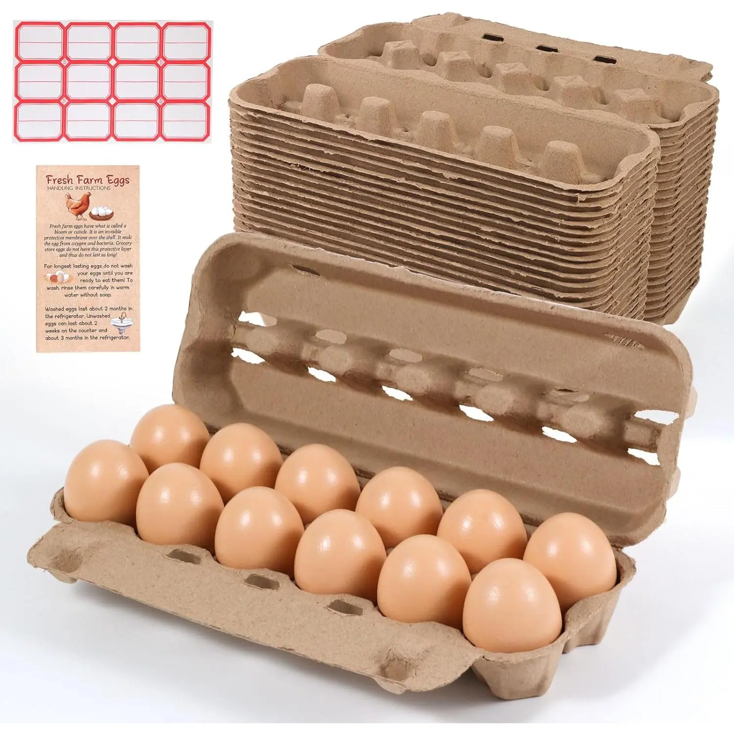 24 Pack Dozen Egg Cartons Bulk 12 Count, Empty Natural Paper Pulp Egg Cartons Reusable, Strong Sturdy Design Made from Natural Cardboard
