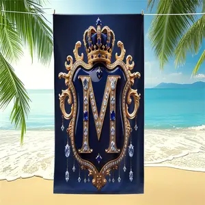 Monogram Beach Towel, Digital Print with Ornate Gold Letter "M", ,Perfect for Poolside or Beach Days, Elegant Gift for Home Decor Enthusiasts, Stylish and Functional! Also be Used Pool Towel，Camping Towel or Bath Towel Blanket