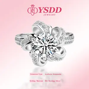 【#429】Elegant Camellia Ring 2CT and 2CT Total Earrings Synthetic Moissanite Jewelry in 925 Sterling Silver for women gift