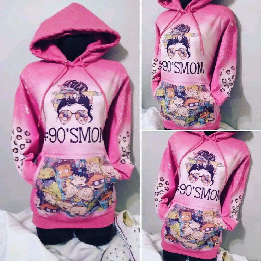 Rugrat Inspired 90's Hoodie - Blue Fitted Style Graphic Design Leopard Print Trending Women's Sweater Mom Hoodie Loose Fit - Womenswear