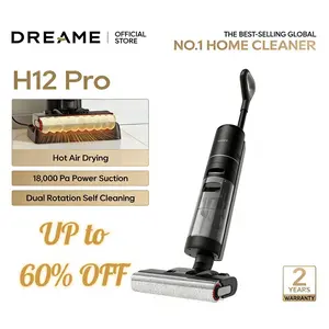 DREAME H12 PRO Series I Wet Dry Vacuum Cleaner, Smart Floor Cleaner Cordless Vacuum and Mop for Hard Floors, One-Step Edge to Edge Cleaning with Hot Air Drying Black