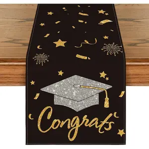 【graduation2026】Congratulations To The Table Runner Diploma Hat, Kitchen Table Runner for Decorating Family Parties During The 2026 Graduation Holiday, Measuring 13 X 72 Inches