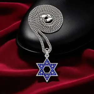 MaxBling81 Star of David Blue CZ Silver-Plated Pendant Necklace - 4mm Cuban Chain Links, 18in/20in Length, Unisex Celebrity-Inspired Bling Costume Jewelry for Casual Daily Use, Celebrity-Inspired Graphic Necklaces, Chain Links Necklaces