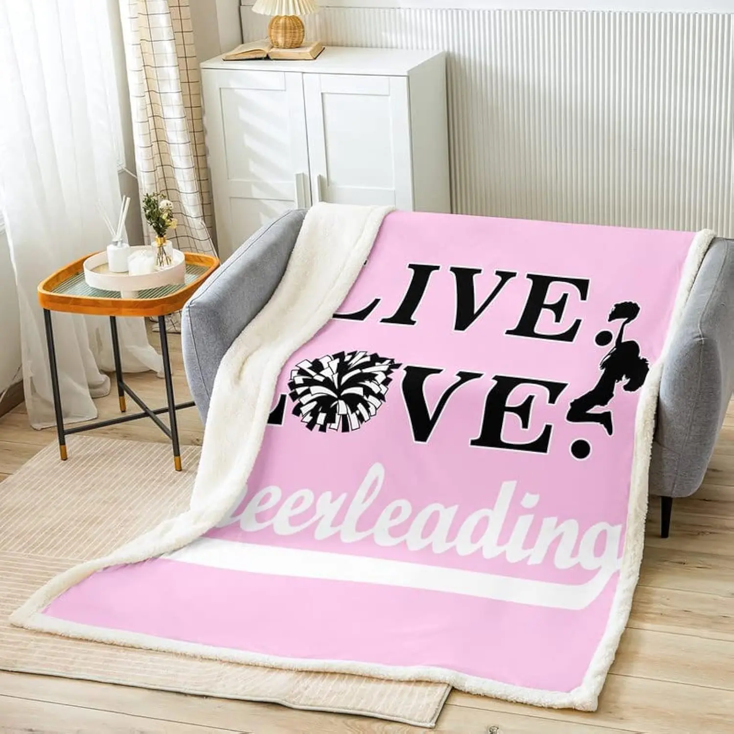 Feelyou Cheer Sherpa Throw Blanket - Cozy Flannel Thick Warm Plush Sherpa Material Blanket, 50x60 Inch Cheerleading Sports Room Decor Adult Fleece Throw, Cozy Blanket Throw