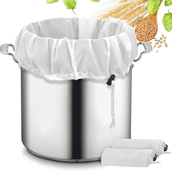 Brew Bags Reusable Extra Large 26"x22" Fine Mesh Strainer Bag for Home Brewing Hops Grains Wine Beer Making Drawstring Straining BPA Free Durable