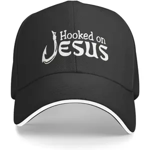 Adjustable "Hooked on Jesus" Baseball Cap - Breathable Trucker Hat for Men & Women, Black with White Lettering, Casual Outdoor Wear, All-Season Comfort, Stylish & Comfortable Fit, Casual Headwear |   Vintage Style Cap garrison  cap