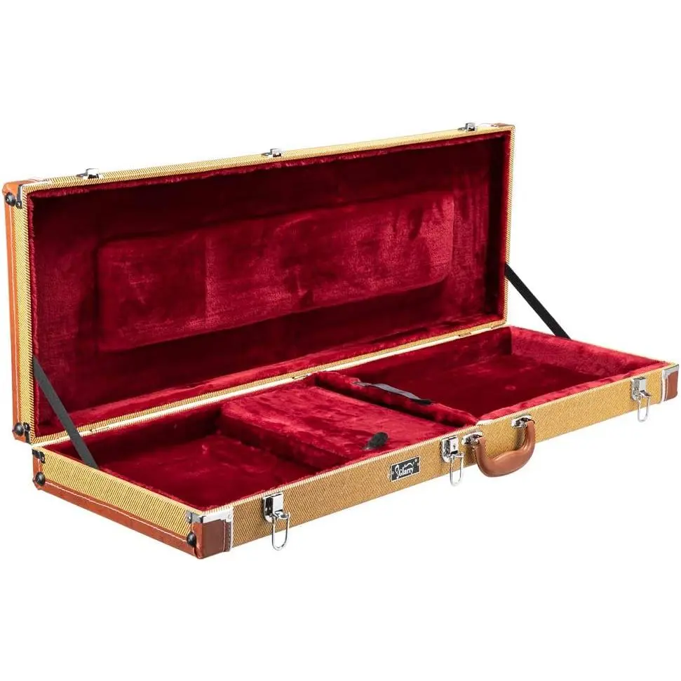GLARRY ST Deluxe Polycarbonate Electric Guitar Hard Shell Case - Portable Square Case with Plush Extra Padding, Microgroove Flat Design, Bottom & Side Bumpers, Sturdy Lock Latches (Fits 170 Style, Burning Fire, Yellow Guitars), 170 Style Guitars