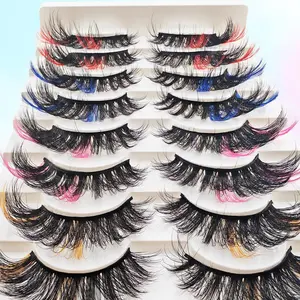 Colorful Curly Strip Lashes, 10 Pairs Long Fluffy Eye Lashes, Look Extensions 5D Faux Mink Natural Wispy False Eyelashes, Tail Elongated Volumized False Eyelashes, Cosmetic