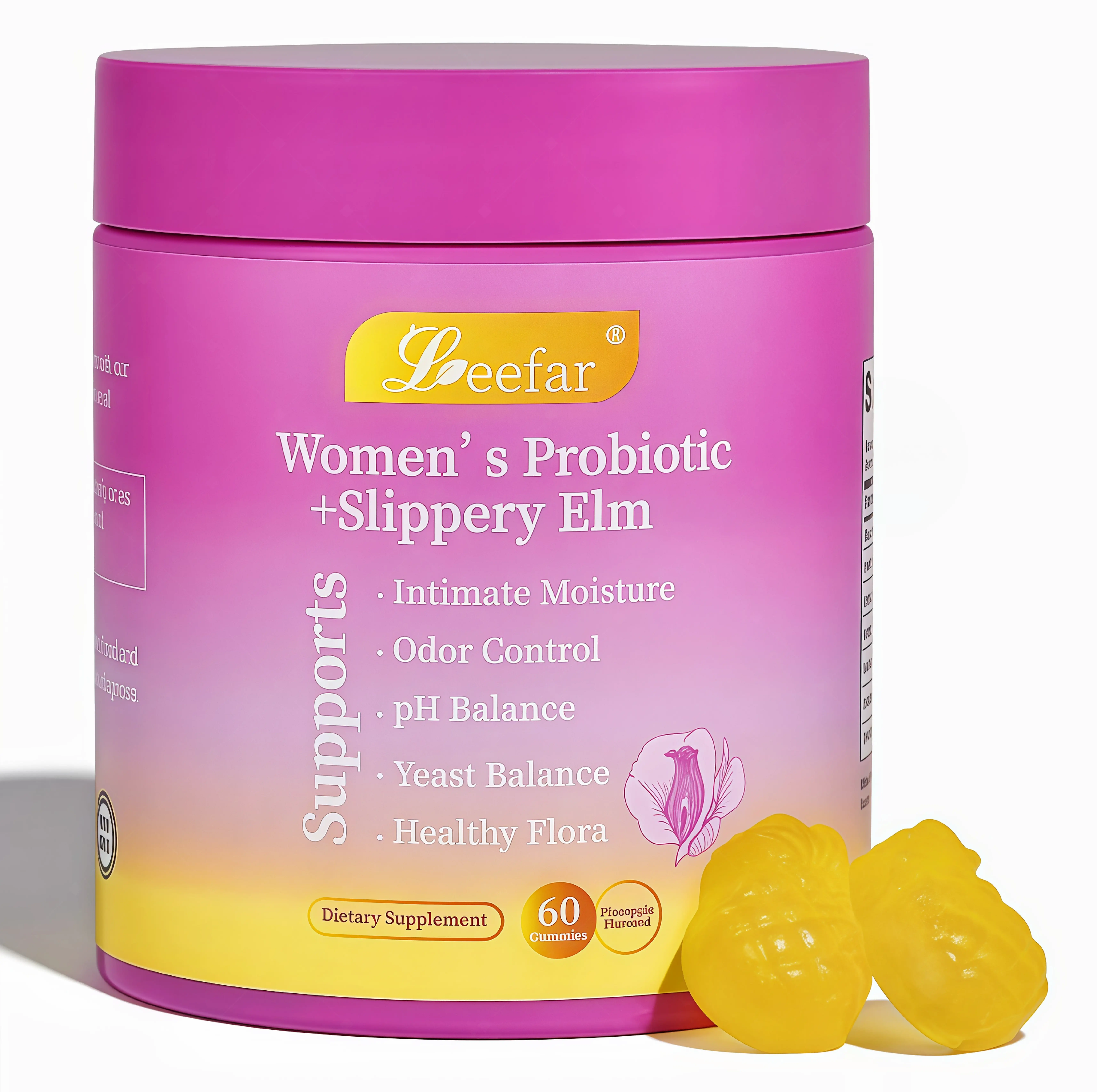 LEEFAR Her Probiotics Gummies FV - All in One Solution with Slippery Elm and Prebiotics & Lactobacillus Probiotic Blend for Women's pH Balance and Dryness Hawaiian Pineapple Gummies Dietary Supplement