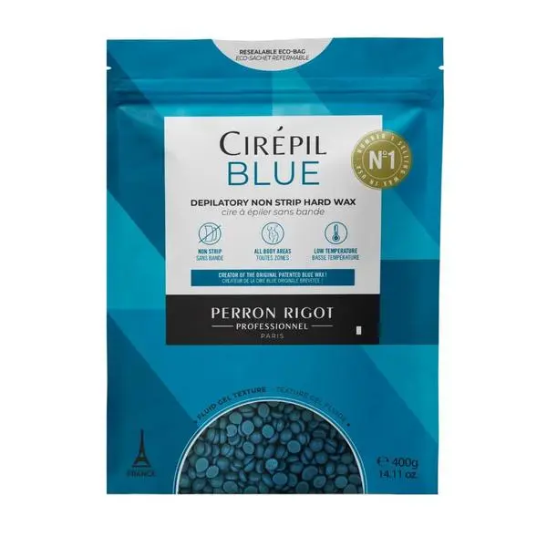 Cirepil BLUE Stripless Hard Wax Beads Bag 14.11oz / 400g | Face, body & bikini wax, unscented | Ideal for sensitive skin | Refill bag, low-temp, fluid gel texture, easy hair-removal