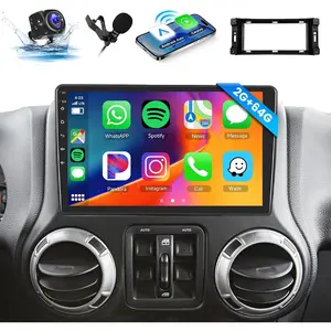 [2G+64G] Android Car Stereo for Jeep Wrangler JK/Dodge RAM/Chrysler 300C, Stereo with Wireless Carplay Android Auto Mirror Link, 10.1 Inch Touch Screen Car Radio GPS,Bluetooth, WiFi, FM RDS Radio,BT/SWC/EQ