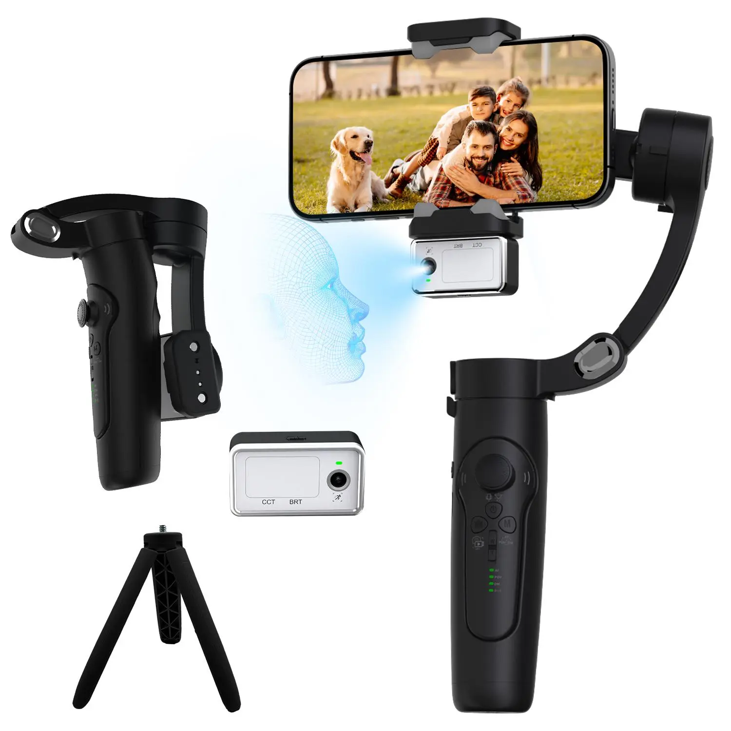 3-axis Anti-shake Gimbal Stabilizer, Intelligent Foldable Gimbal Stabilizer with RGB Fill Light, Portable & Lightweight Gimbal Stabilizer for Filmmakers, Camera