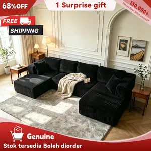 [2 Packages] Niccae 132-Inch U-Shaped Memory Foam Sectional Sofa — An oversized modular design offering "cloud-like" comfort; features deep seating and compressed corduroy fabric, combining space-saving capabilities with a convertible sleeper function.