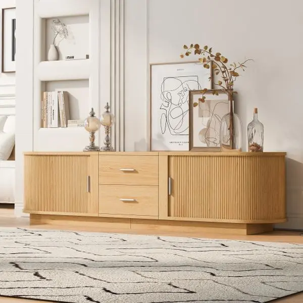 【Bellemave】 Modern TV Stand with Drawers, Hidden Sliding Storage, Rounded Corners, and Waterproof Surface, Fits 65"-70" TVs