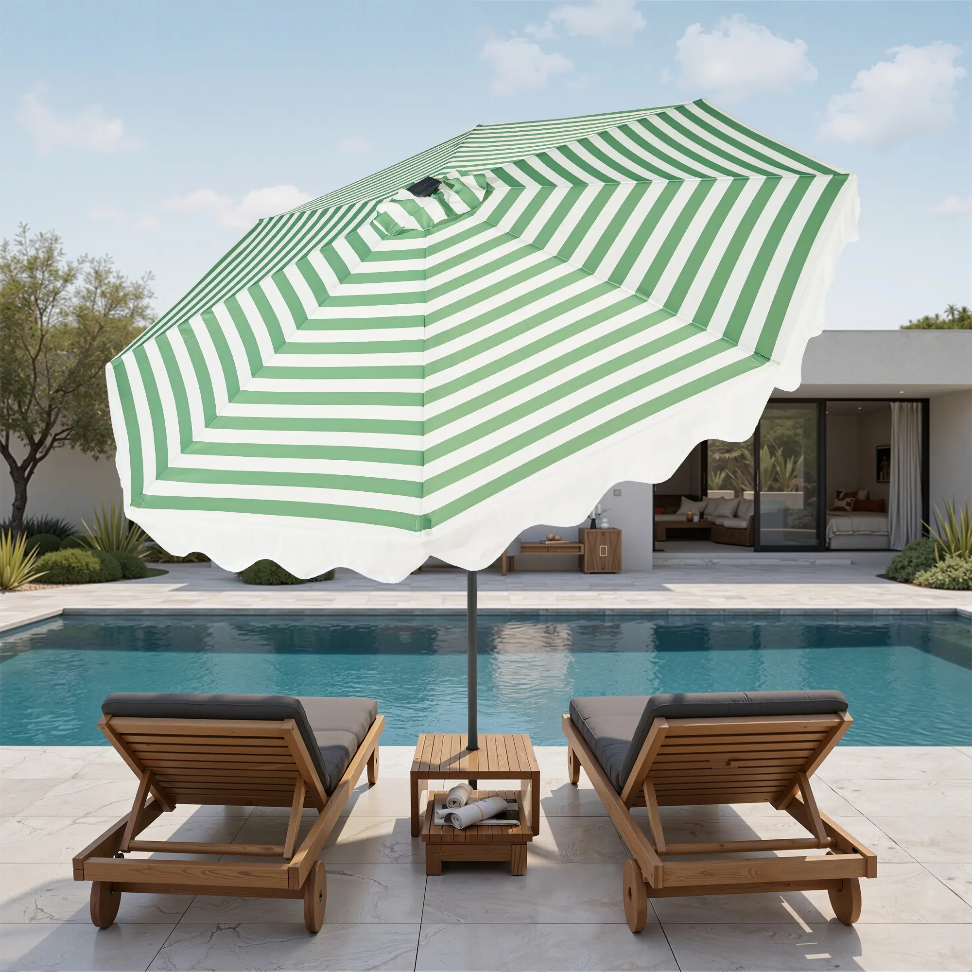 【Summerfinds】Ovios 10Ft Outdoor Patio Umbrella with 8 Sturdy Ribs, Push Button Tilt and Crank, Outdoor Table Umbrella with 32 LED Lighted, Backyard Umbrella, Market Umbrella for Garden, Deck, Pool and Beach