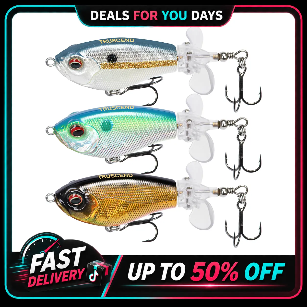 TRUSCEND Topwater Fishing Lure, Long-Cast Popobait with Rotating Tail & BKK Hooks, ABS Plastic Fishing Equipment for Bass, Pike & Saltwater, Long Cast Topwater Lures