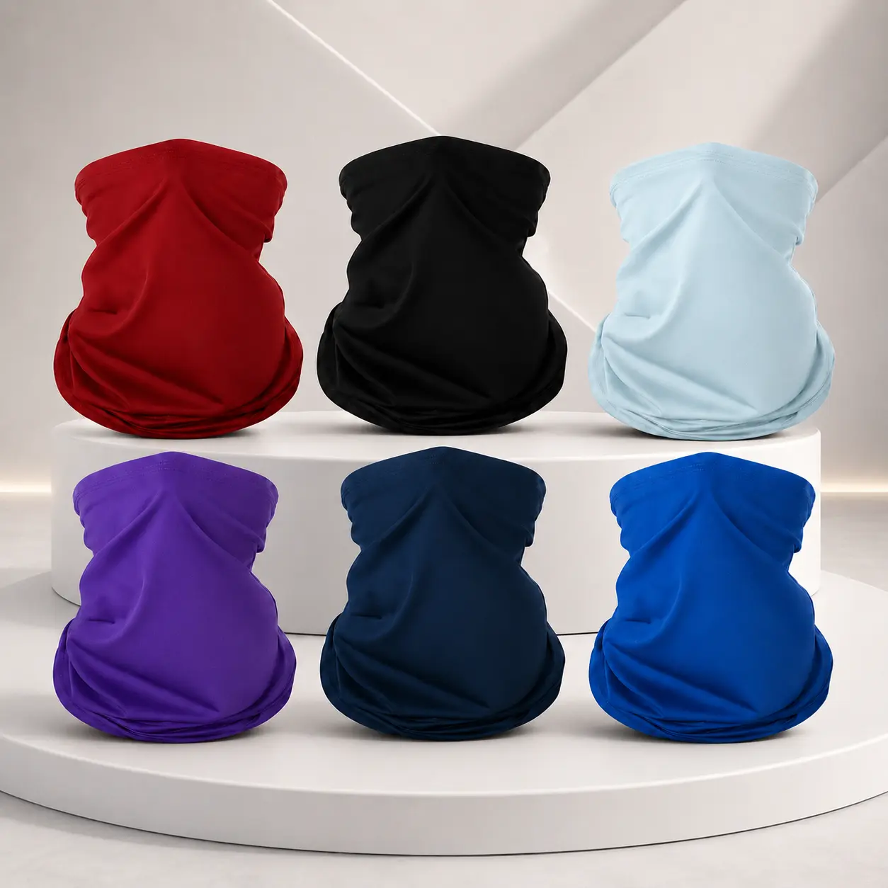6 Pack Reusable Neck Gaiters for Adults, 1-Size Fitted Stretch Unisex Balaclava, Breathable Solid Practical Face Cover for Sun Protection, Biking & Outdoors