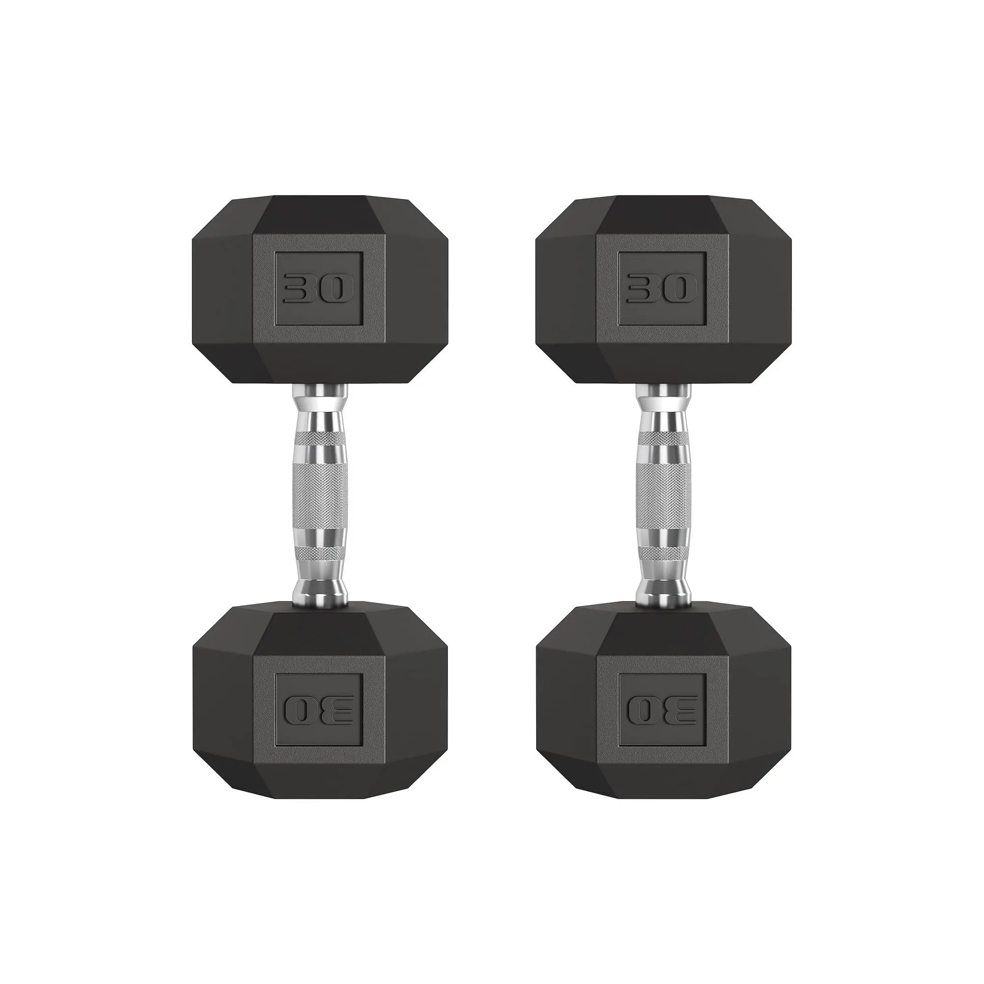 30 LB Hex Dumbbell Set of 2, Hand Weights Dumbbells Pair with Cast Iron Core, Rubber Encased Coating and Textured Carbon Steel Handle for Home Gym Strength Training