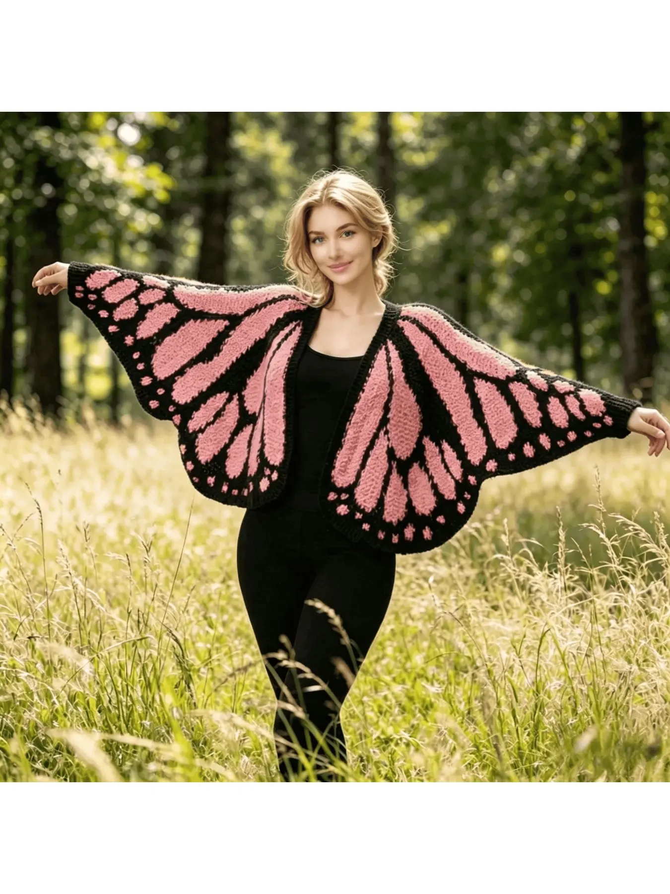 Butterfly Knit Shawl Cape Purple Cardigan Women's Irregular Striped Crochet Spring and Autumn Top Outerwear