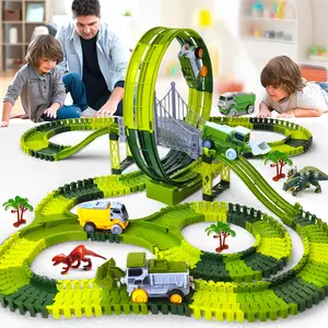 Dinosaur Track Engineering Car Toy Create Dino World Road Race, Flexible Game Tracks, High-Quality Kids Gift,Electric rail car self provided 2AAA batteries.not include battery