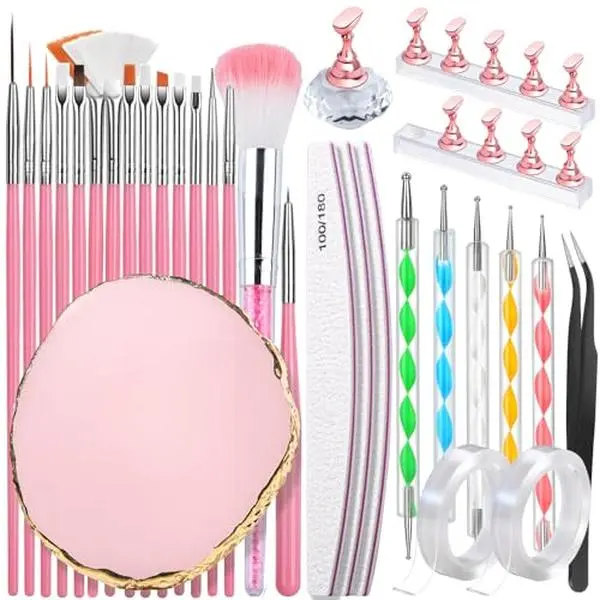 Nail Art Tool Kit - Includes Brushes, Dotting Tool, Palette, Stand, and Holder for Painting Nails
