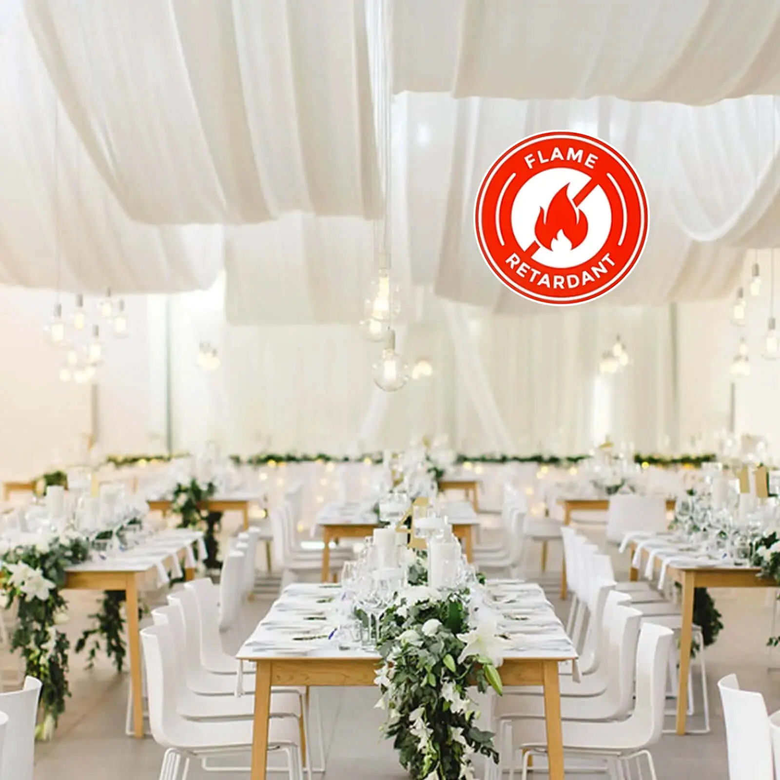Ivory Sheer Single Panel Ceiling & Curtain Draping, Durable Flame-Resistant Fabric Window Treatment, 10ft x 30ft for Wedding Venues, Event Decor