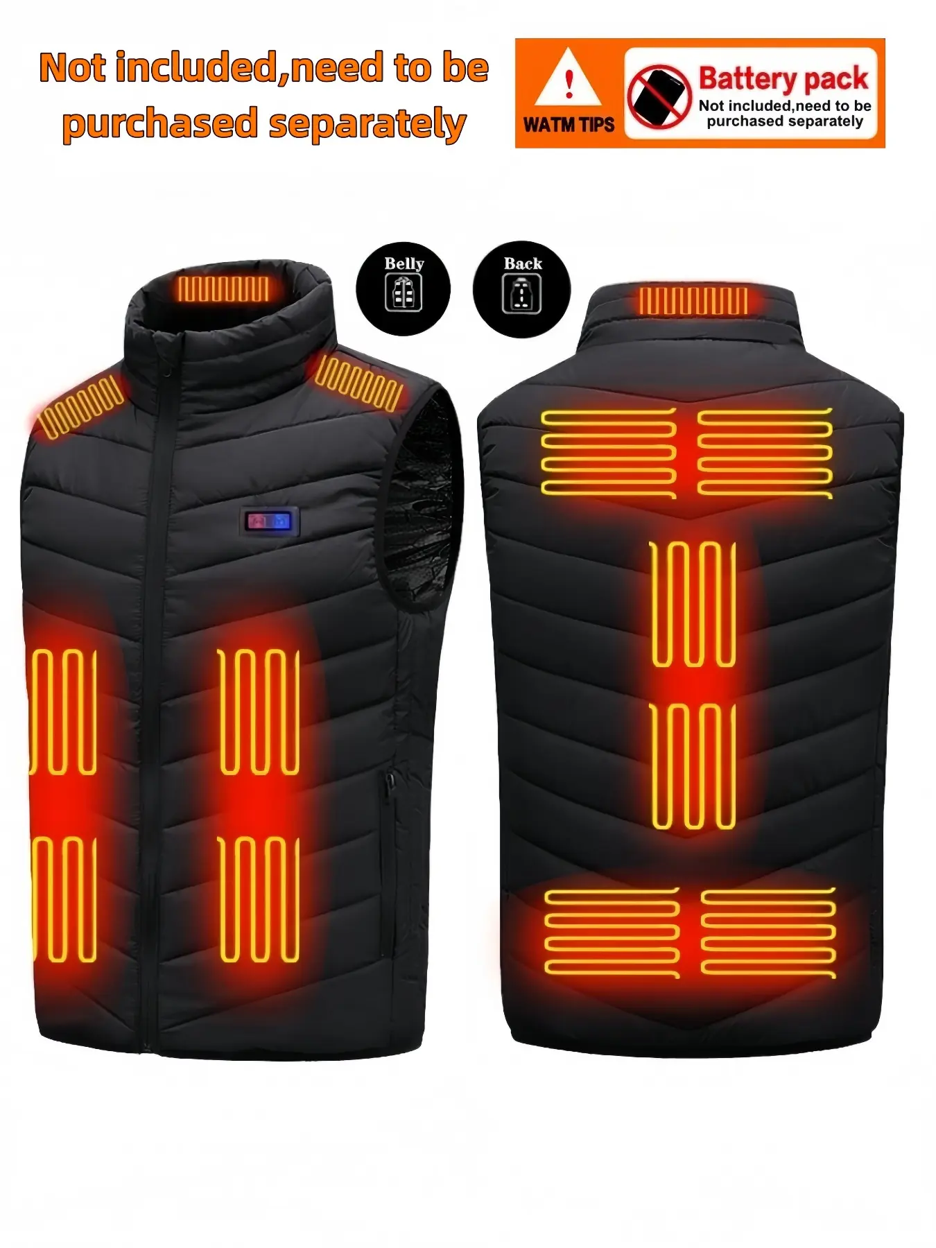 Without Battery Heated Vest for Men and Women, Sleeveless Zipper Vest, Three Heating Levels, 13 Heated Areas, Ideal for Sports and Outdoor Activities, Perfect Christmas Gift