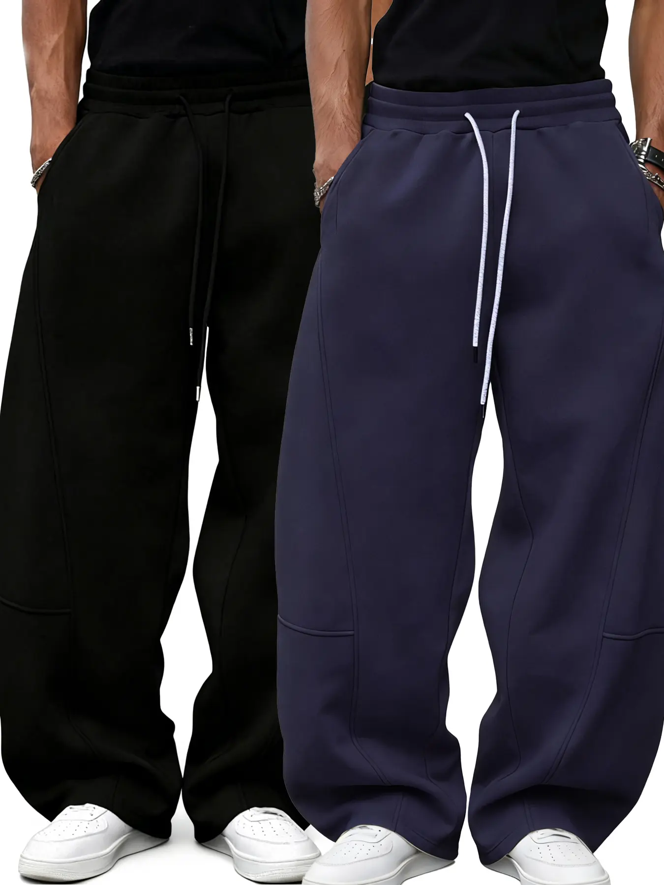 Men's Loose Fit Sport Pants, Casual Drawstring Waist, Wide Leg Running Trousers, Street Style Y2K Fashion, Long Pants with Pockets, Knitted Sports Pants, Casual Sports Bottoms