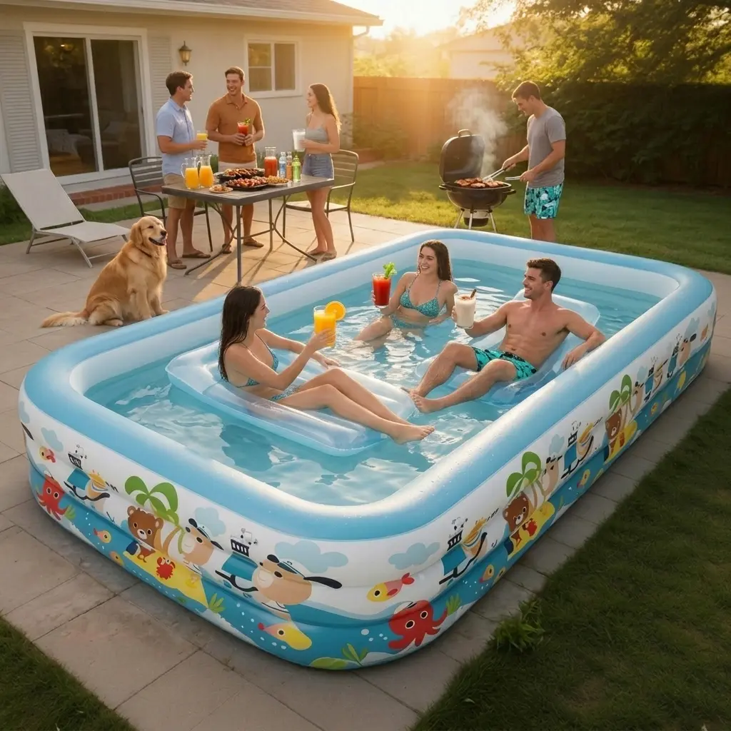 2.53mD9145507730Portable inflatable swimming pool for home and outdoor use, upgraded with thickened PVC material, extra-large summer water park, suitable for home, backyard, and balcony.