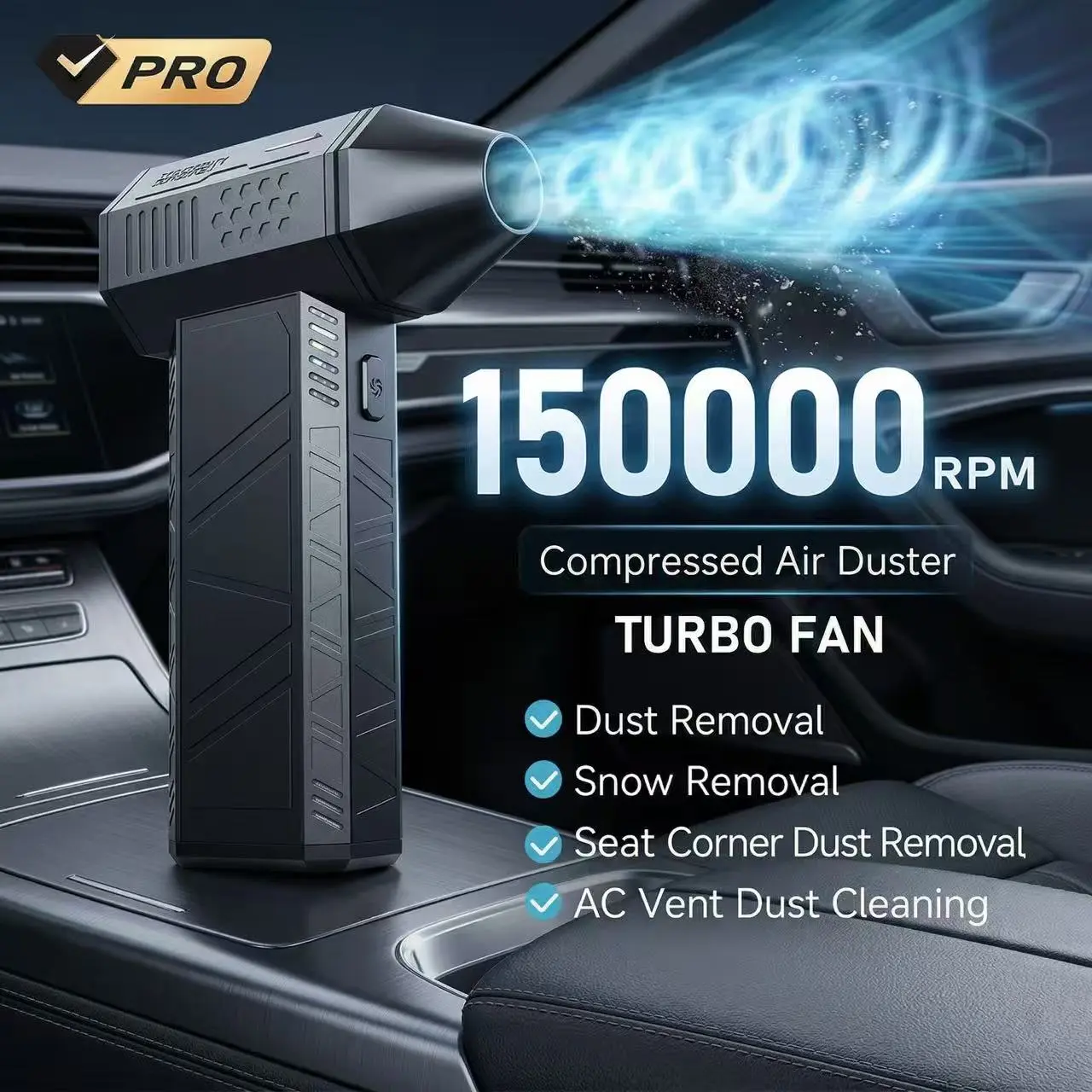 Cordless Air Duster Jet Turbo Portable Fan, Jet Airflow Design, Computer Cleaner, Keyboard Cleaner Machine for Pcs/Cars, Home Electronics Dust Removal Tool
